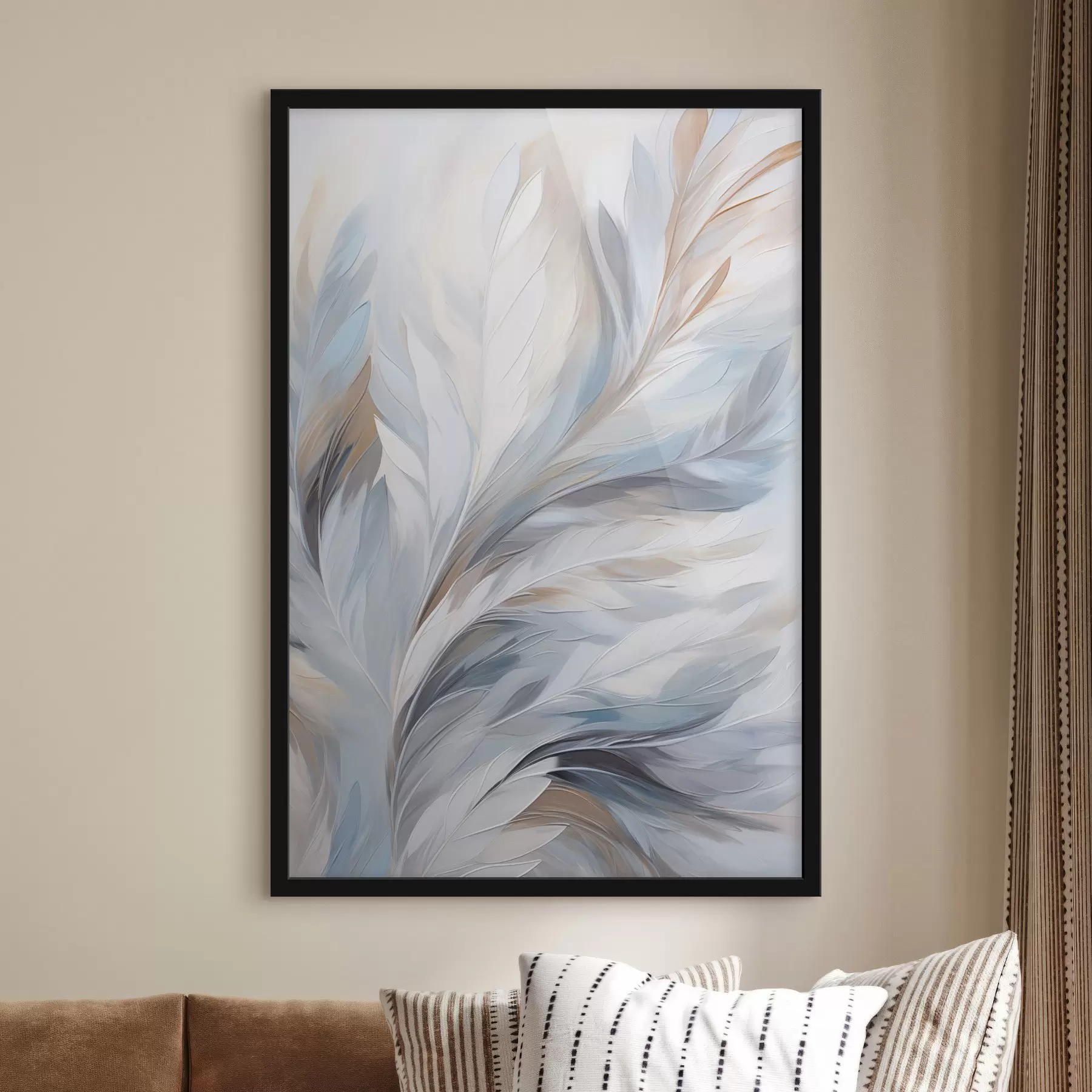 Fototapetai Subtilūs šviesiai mėlyni ir rudi plunksnai su švelnia, eterinė tekstūra, ant balto fono f47416