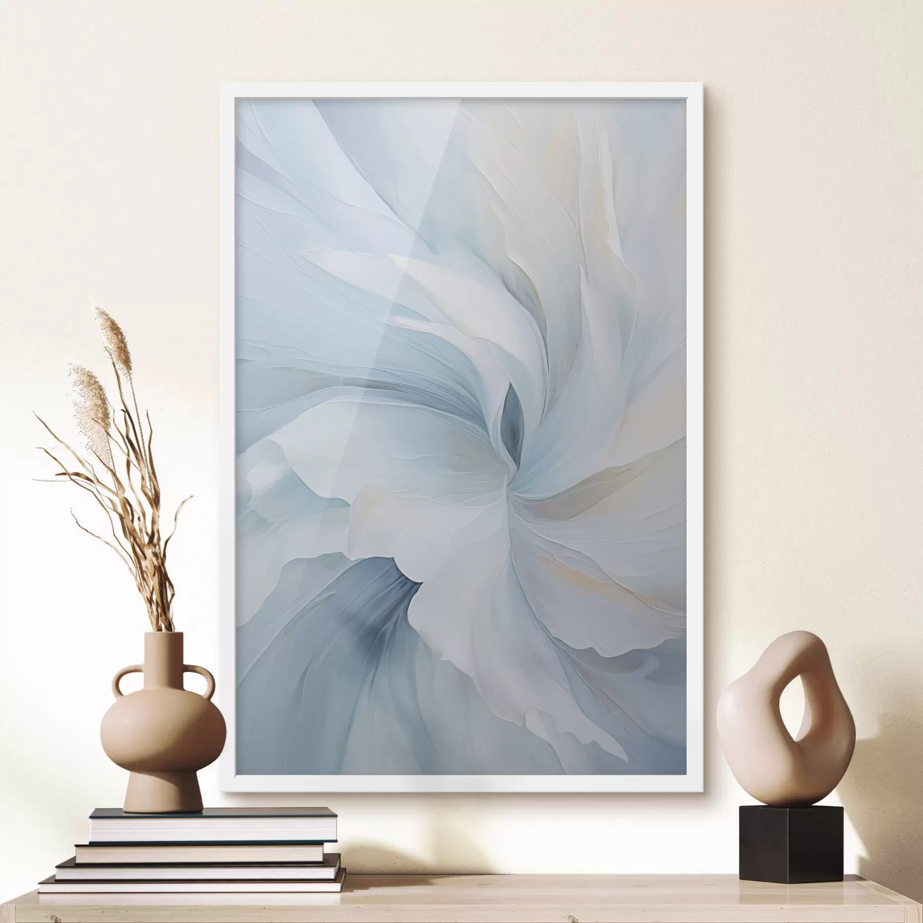 Fototapetai Abstrakčios, subtilios, permatomos žiedlapių sūkuriai, apgaubti švelniu apšvietimu ir tapybiška tekstūra. f47437