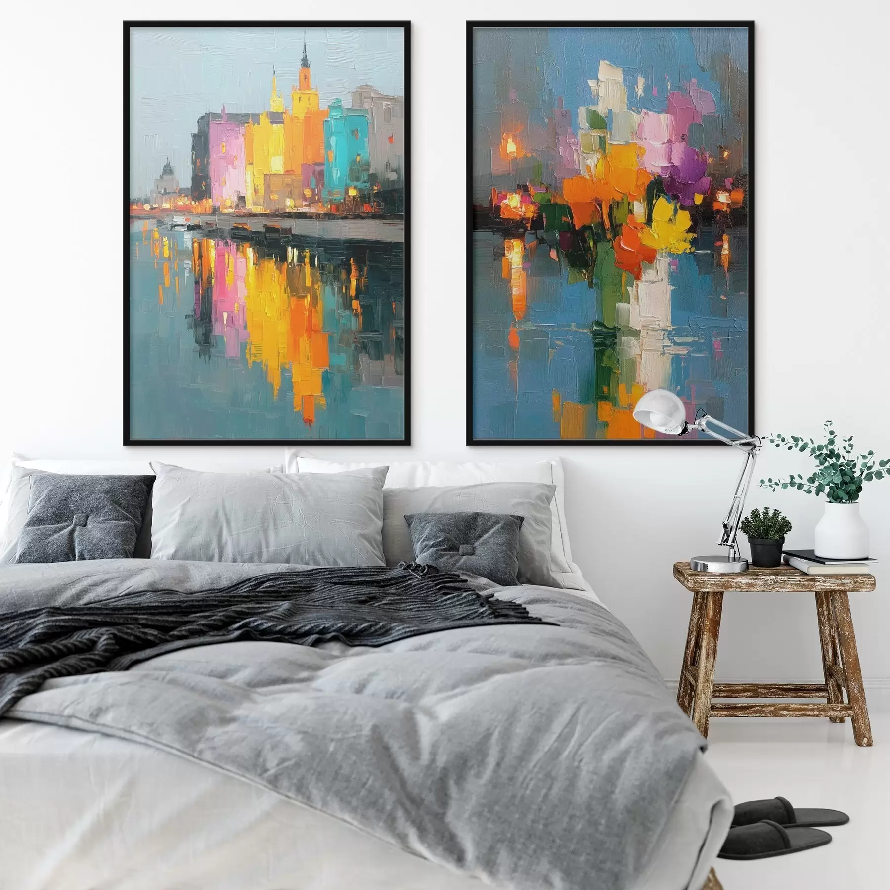 Fototapetai Miesto dinamika: abstrakti kompozicija su šviesų atspindžiais upėje d00569