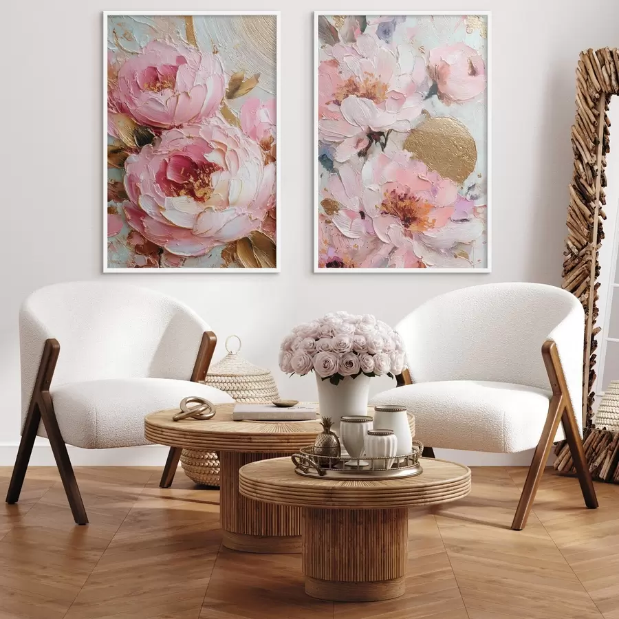 Fototapetai Tūrinė impasto tapyba su rausvais bijūnais ir faktūrinėmis detalėmis d00573