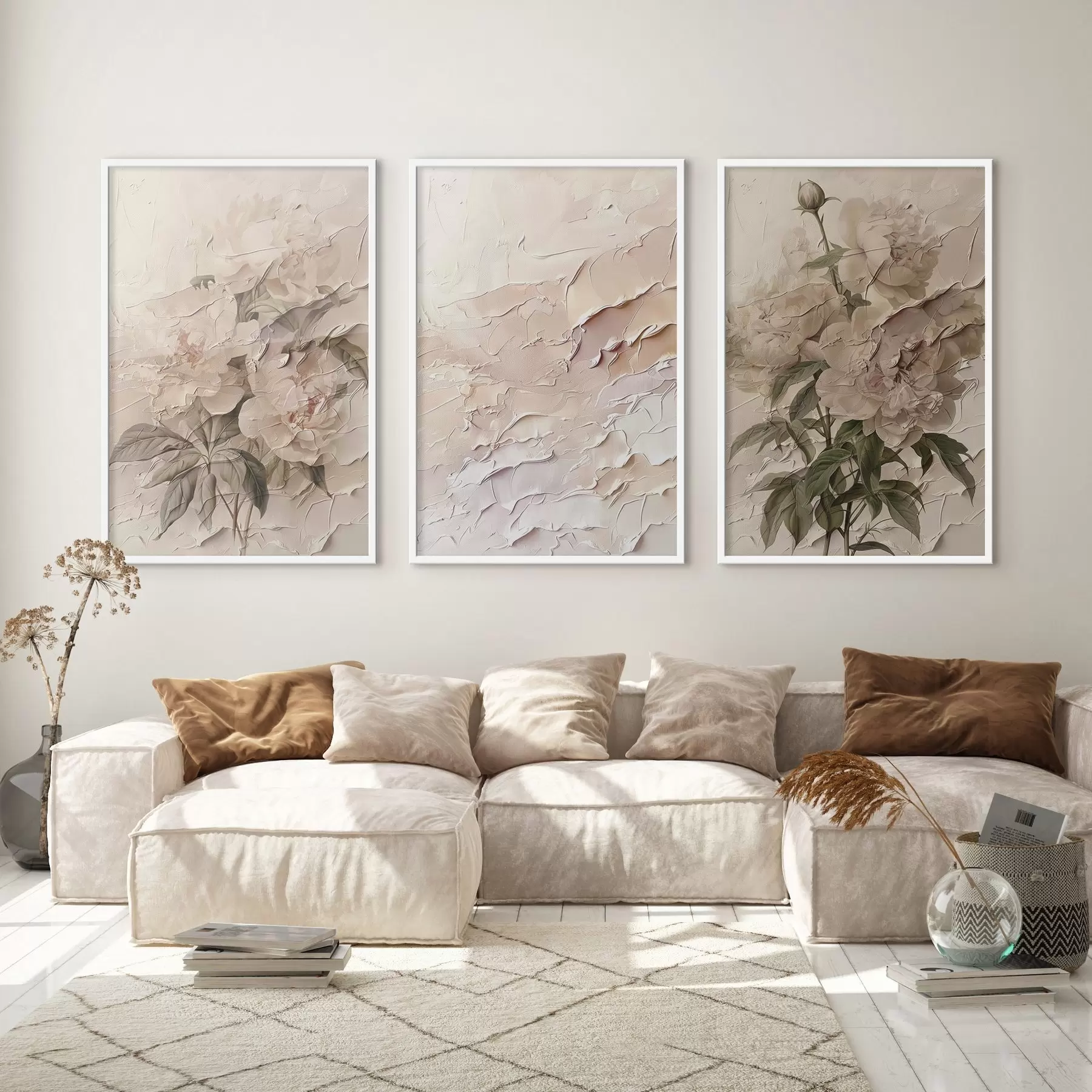 Fototapetai Bijūnų puokštė ir dažų potėpio efektas d00616