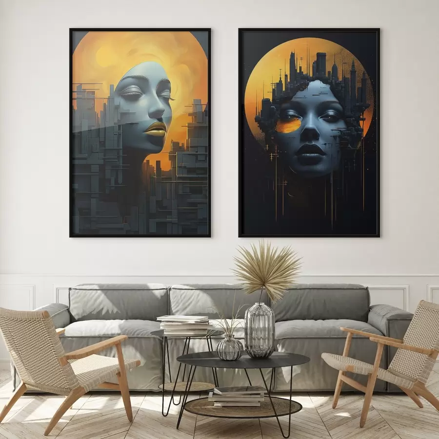 Fototapetai Mergaitės portretas abstrakčiame miesto fone d00618