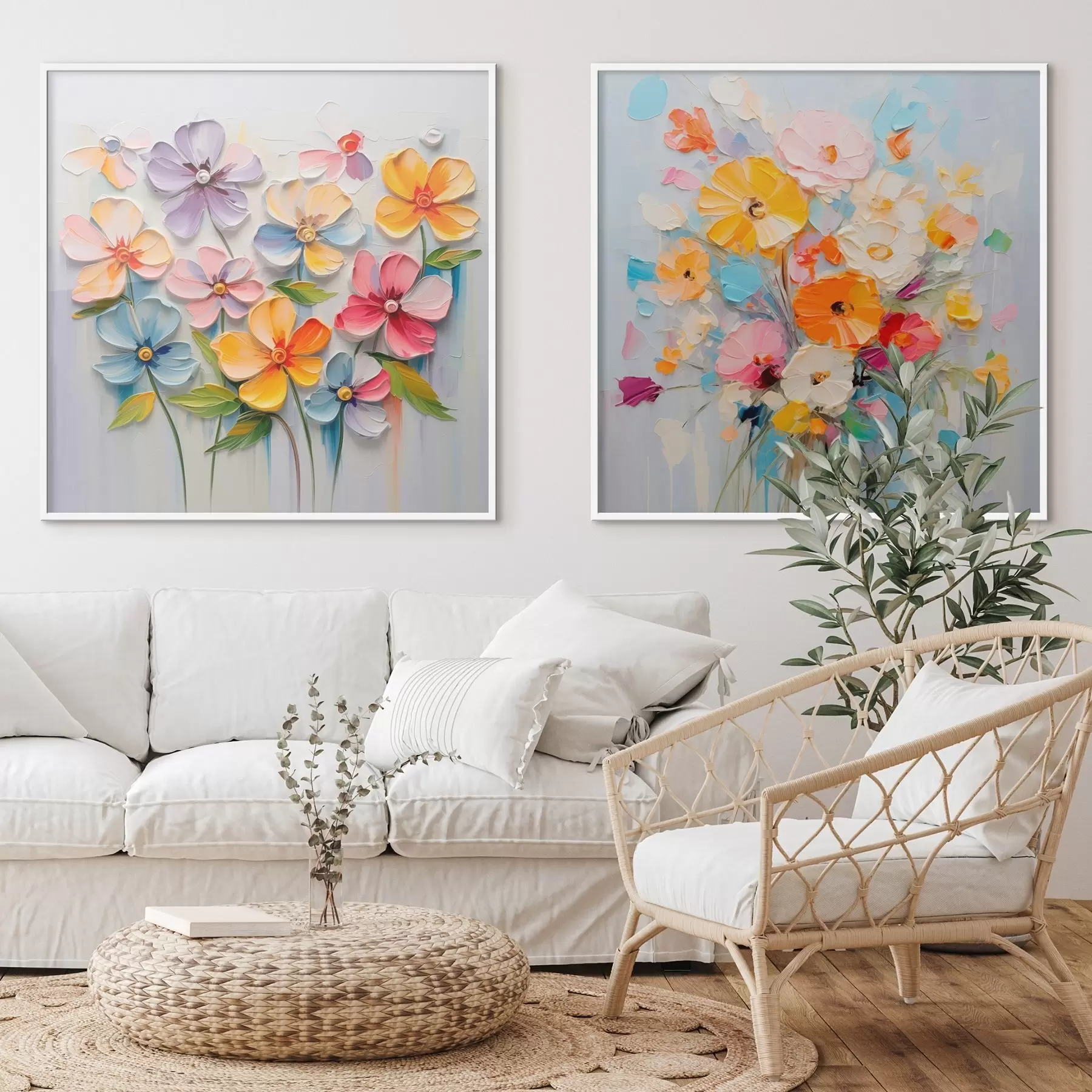 Fototapetai Abstrakčios ryškių gėlių kompozicijos, atliktos impasto technika d00662