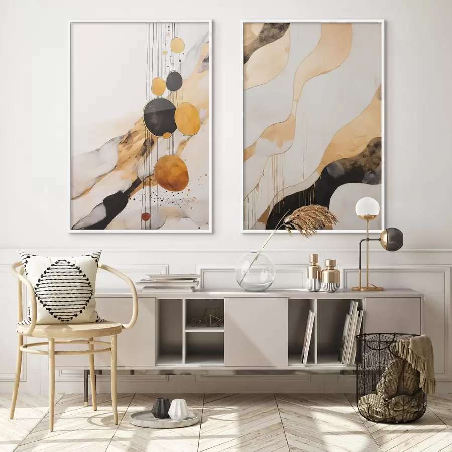 Fototapetai Abstrakti kompozicija su juodais ir oranžiniais apskritimais d00684