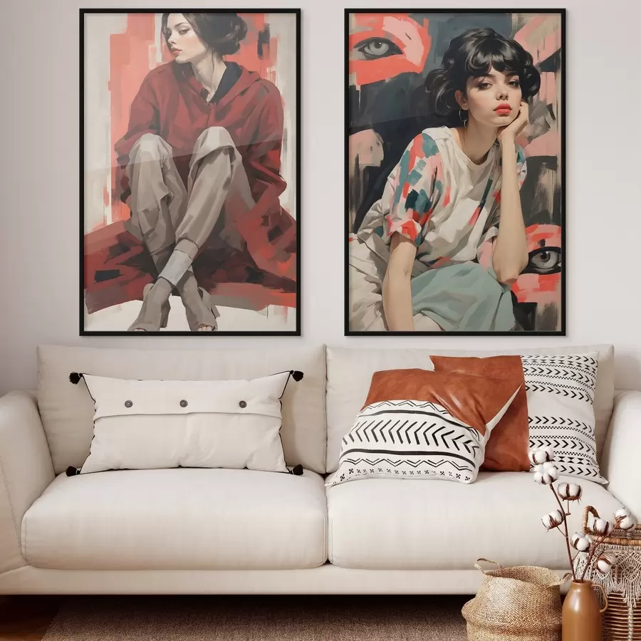 Fototapetai Raudonos ir smėlio spalvos abstrakčių stilių mergaičių portretai d00695