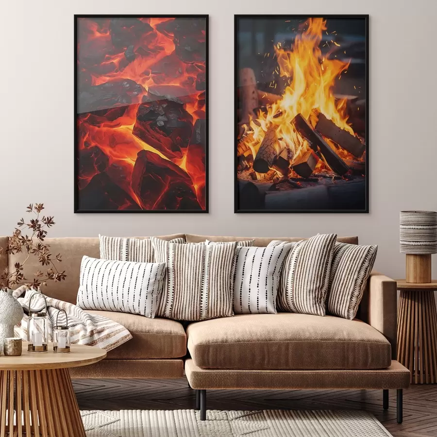 Fototapetai Degančios anglys ir liepsnojanti ugnis tamsoje d00696