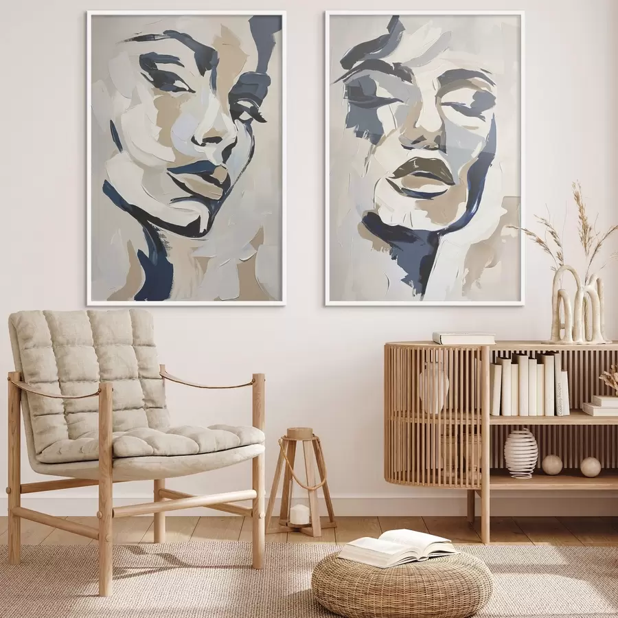 Fototapetai Abstrakčios moterų veidai su imituojamais teptuko potėpiais d00713