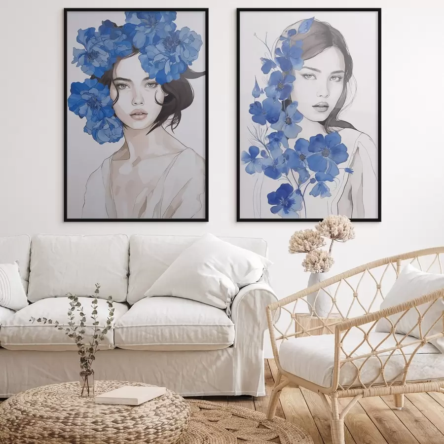 Fototapetai Merginos su mėlynomis gėlėmis portretas d00721