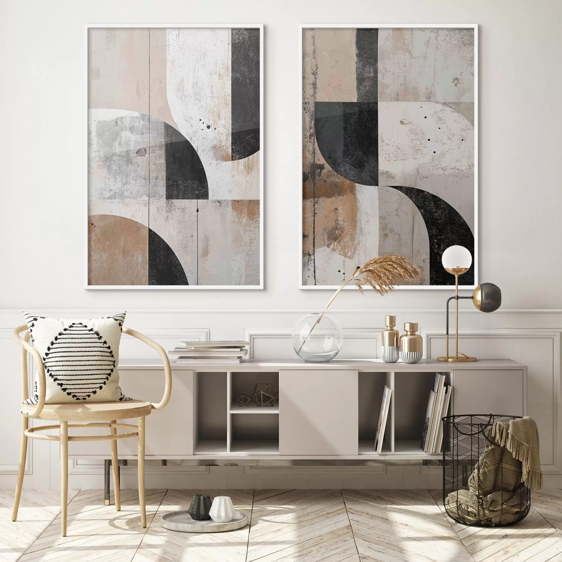 Fototapetai Geometrinės formos smėlio ir juodos spalvų atspalviais d00750