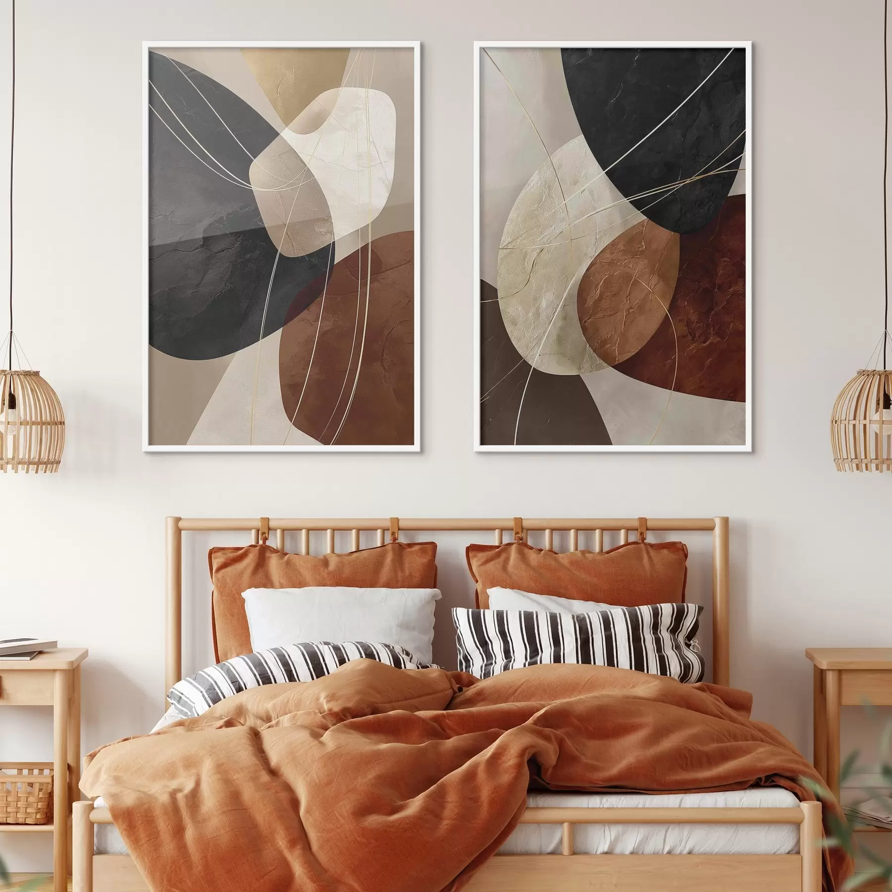 Fototapetai Geometriniai ovalai šiltų spalvų paletėje su geltonomis linijomis d00763