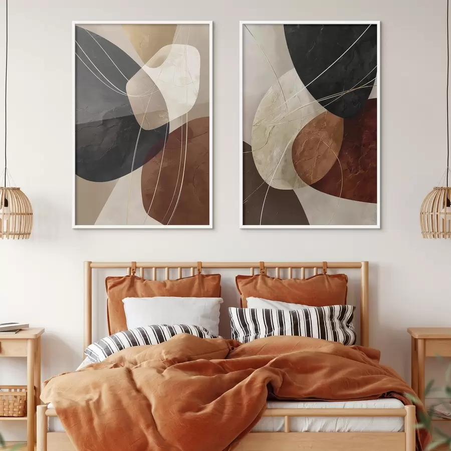 Fototapetai Geometriniai ovalai šiltų spalvų paletėje su geltonomis linijomis d00763