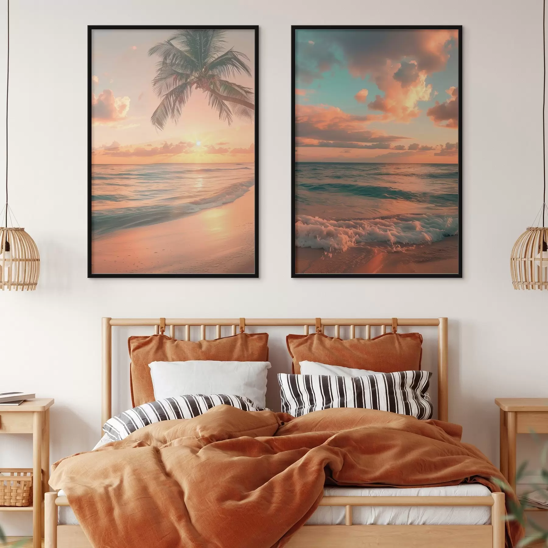 Fototapetai Saulėlydis jūros pakrantėje su vaizdu į bangas d00787