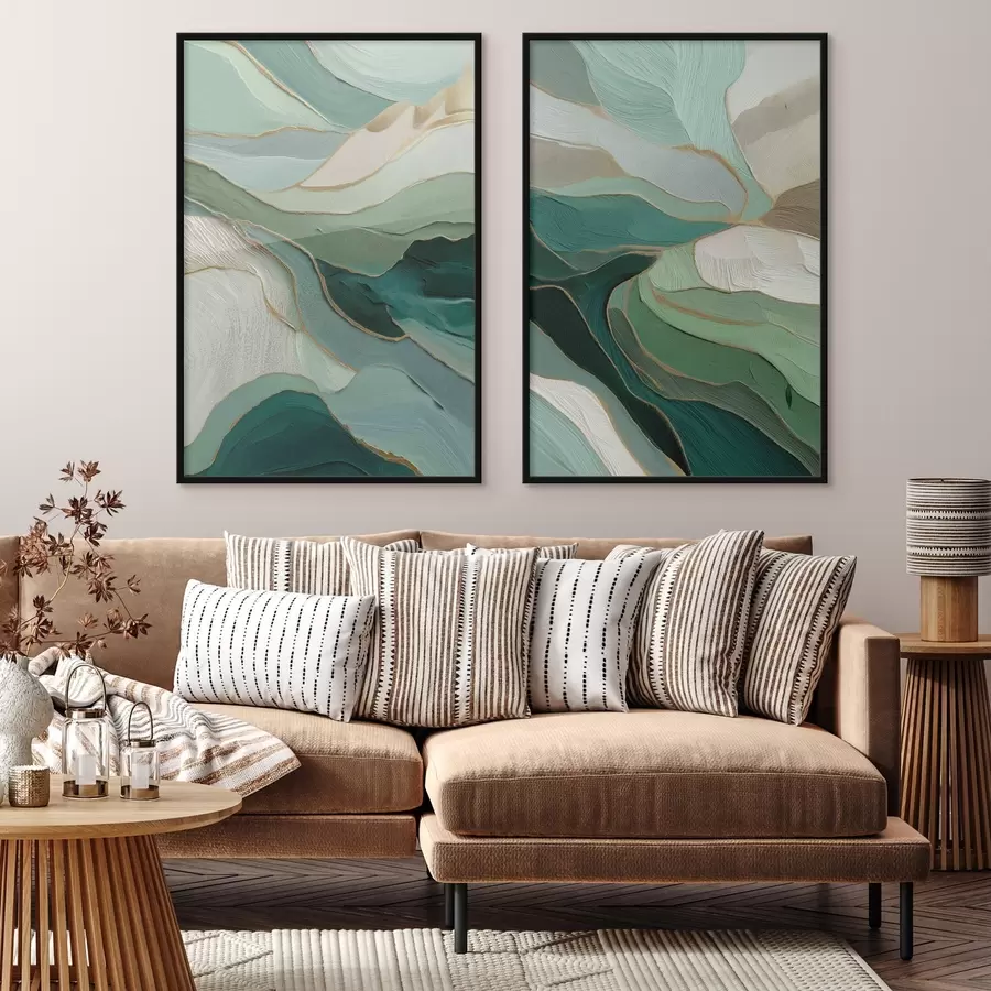 Fototapetai Smaragdo spalvos sluoksniuota abstrakcija su geltonu kontūru d00766