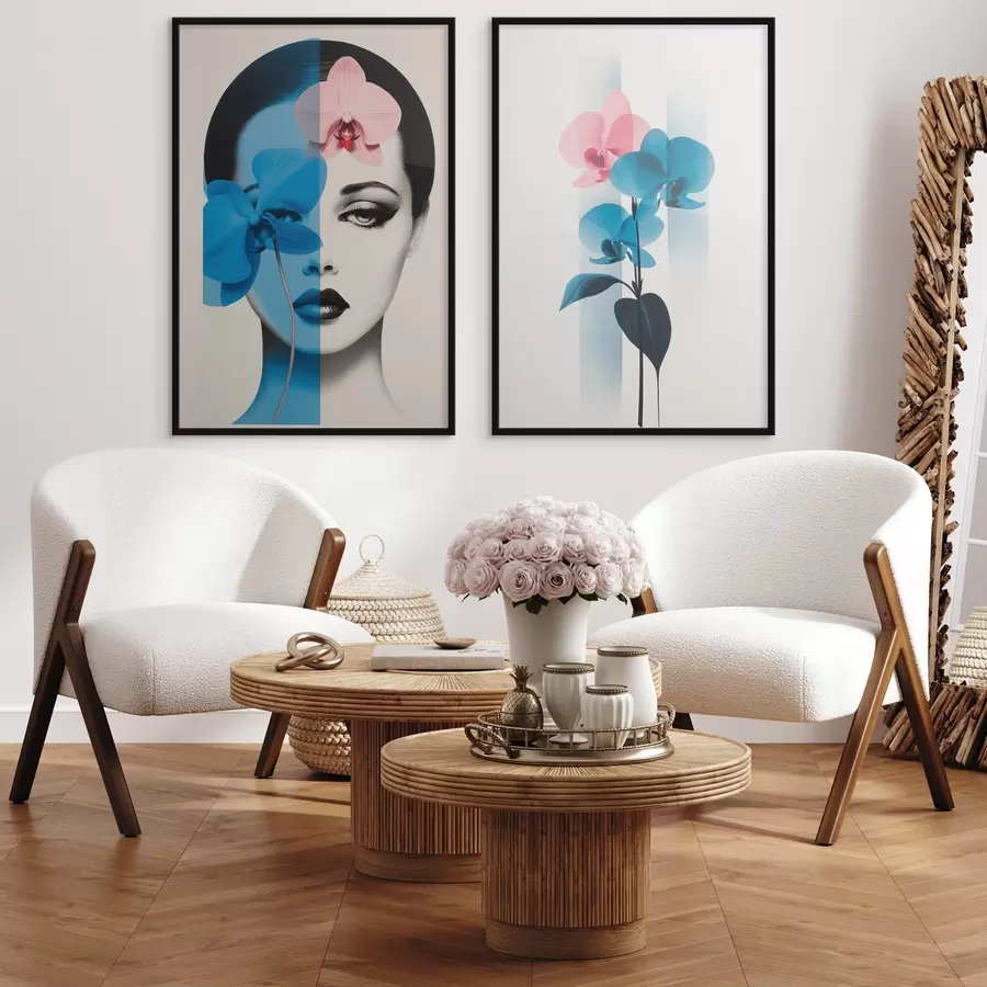 Fototapetai Abstraktaus meno moters portretas su orchidėjomis d00818