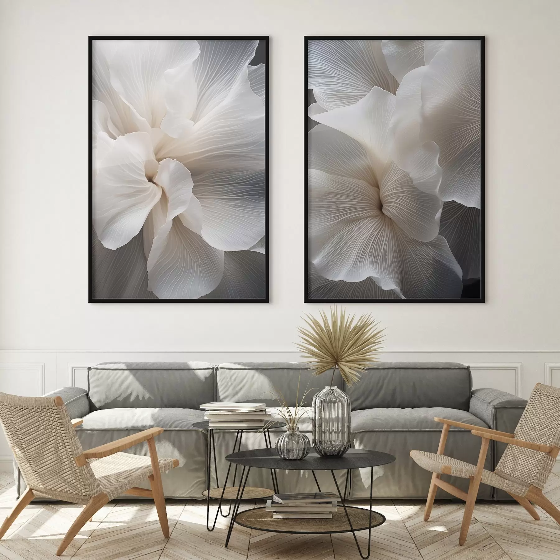 Fototapetai Artimas vaizdas subtilaus abstraktaus balto gėlių žiedo su sudėtingomis linijomis ir neryškiu tamsiu fonu d01117