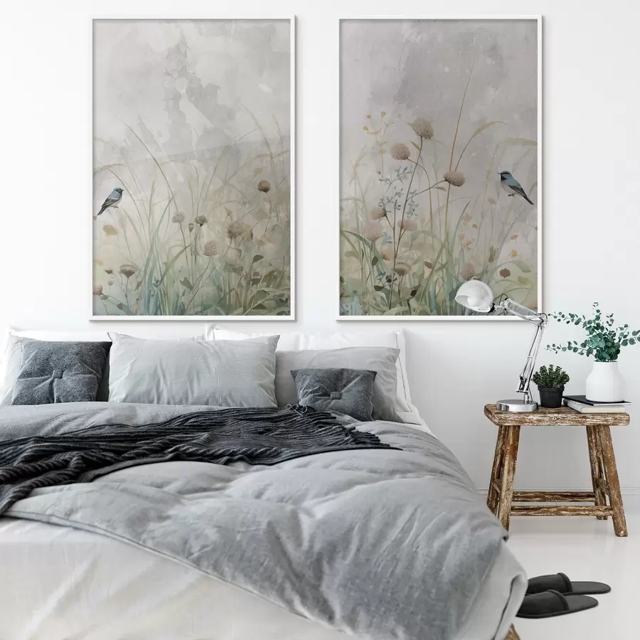 Fototapetai Paukščiai prieš laukinių gėlių foną d01068