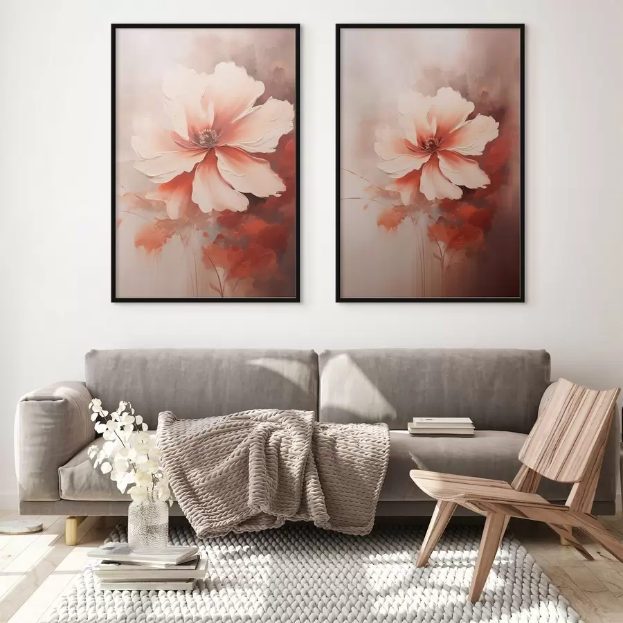 Fototapetai Gėlių kompozicija: balti ir kreminiai žiedlapiai, koralų akcentai ir švelnus miglotas fonas d01088