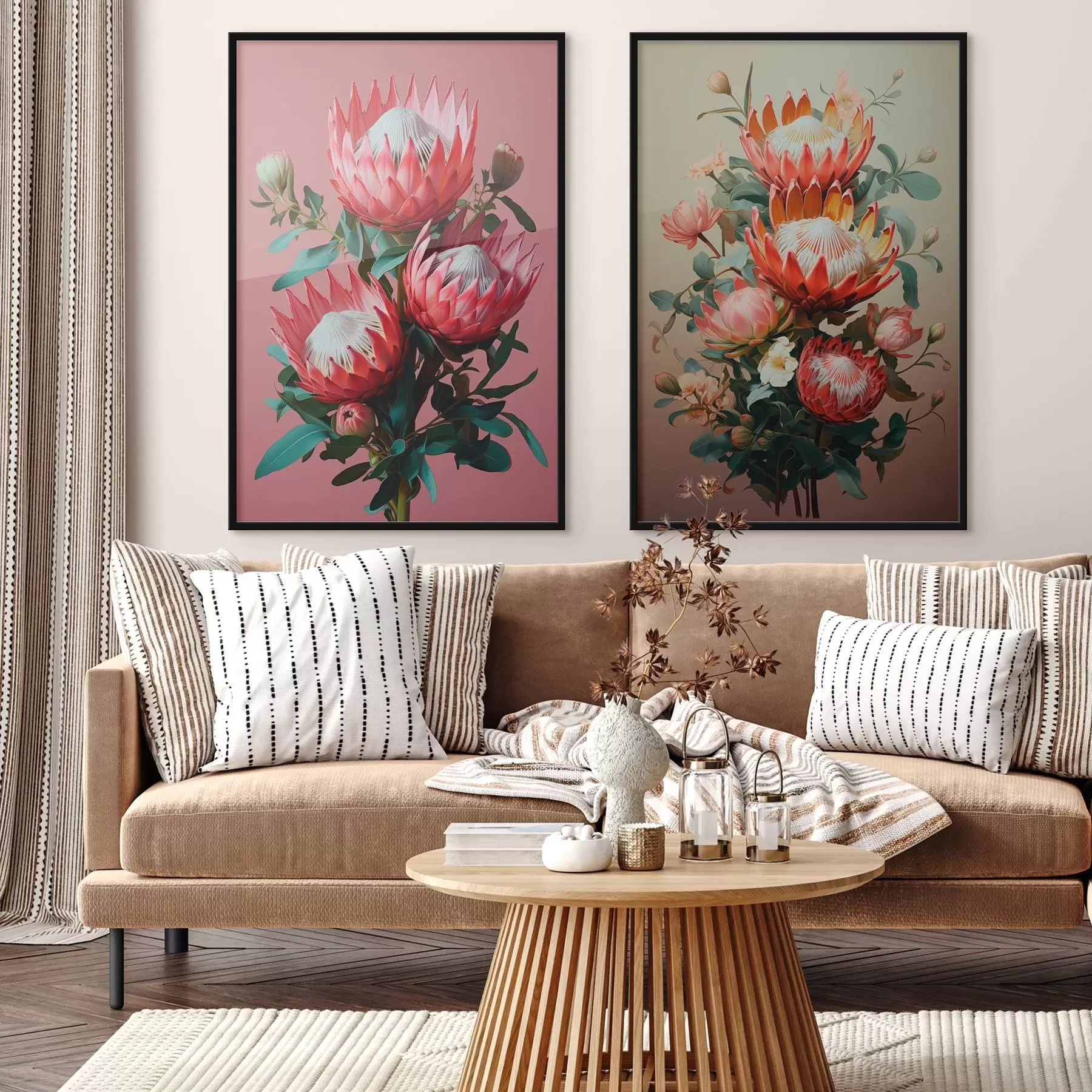 Fototapetai Proteos dvejopoje nuotaikoje: sodrus rožinis fonas ir šiltas alyvuogių atspalvių gradientas d01092