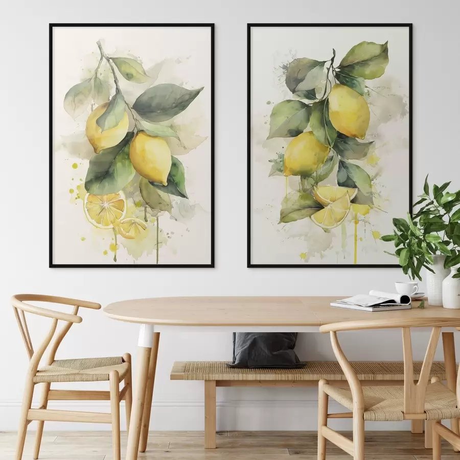 Fototapetai akvarelės stiliaus šaka su citrinomis d01172