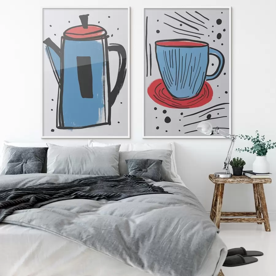 Fototapetai Kavos puodelis ir puodelis, primityvaus piešinio imitacija d01225