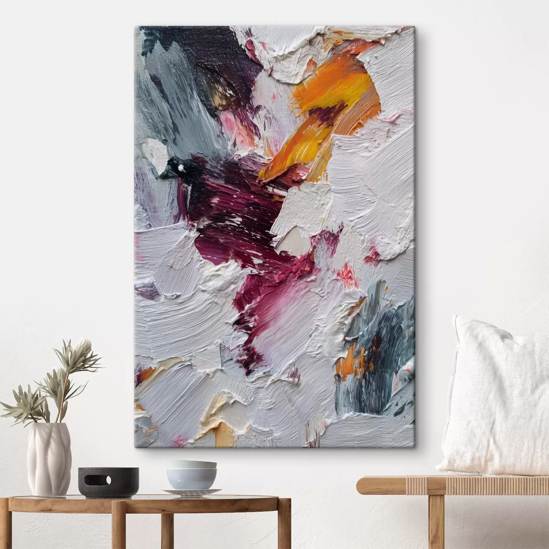 Paveikslėlis Abstraktaus kompozicijos su intensyviomis vyšnių ir apelsinų potėpiais aliejaus tapybos stiliumi s46959