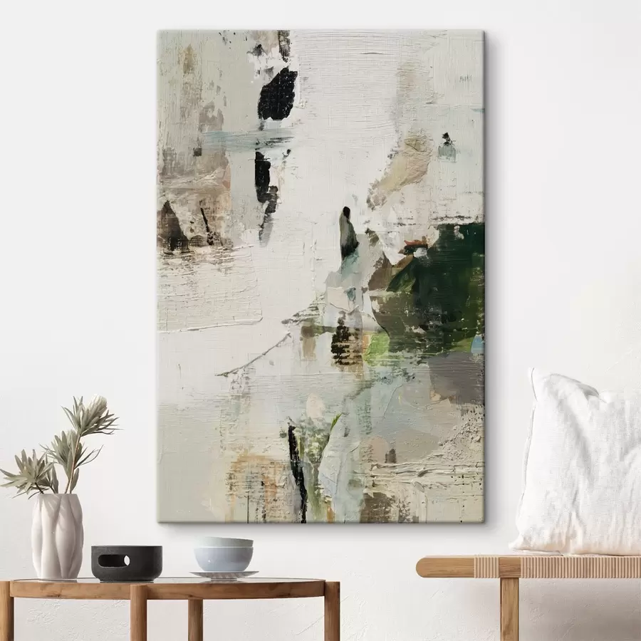 Paveikslėlis Abstrakčioji kompozicija pasteliniais tonais su tamsiai žaliais akcentais aliejaus tapybos stiliumi s46960