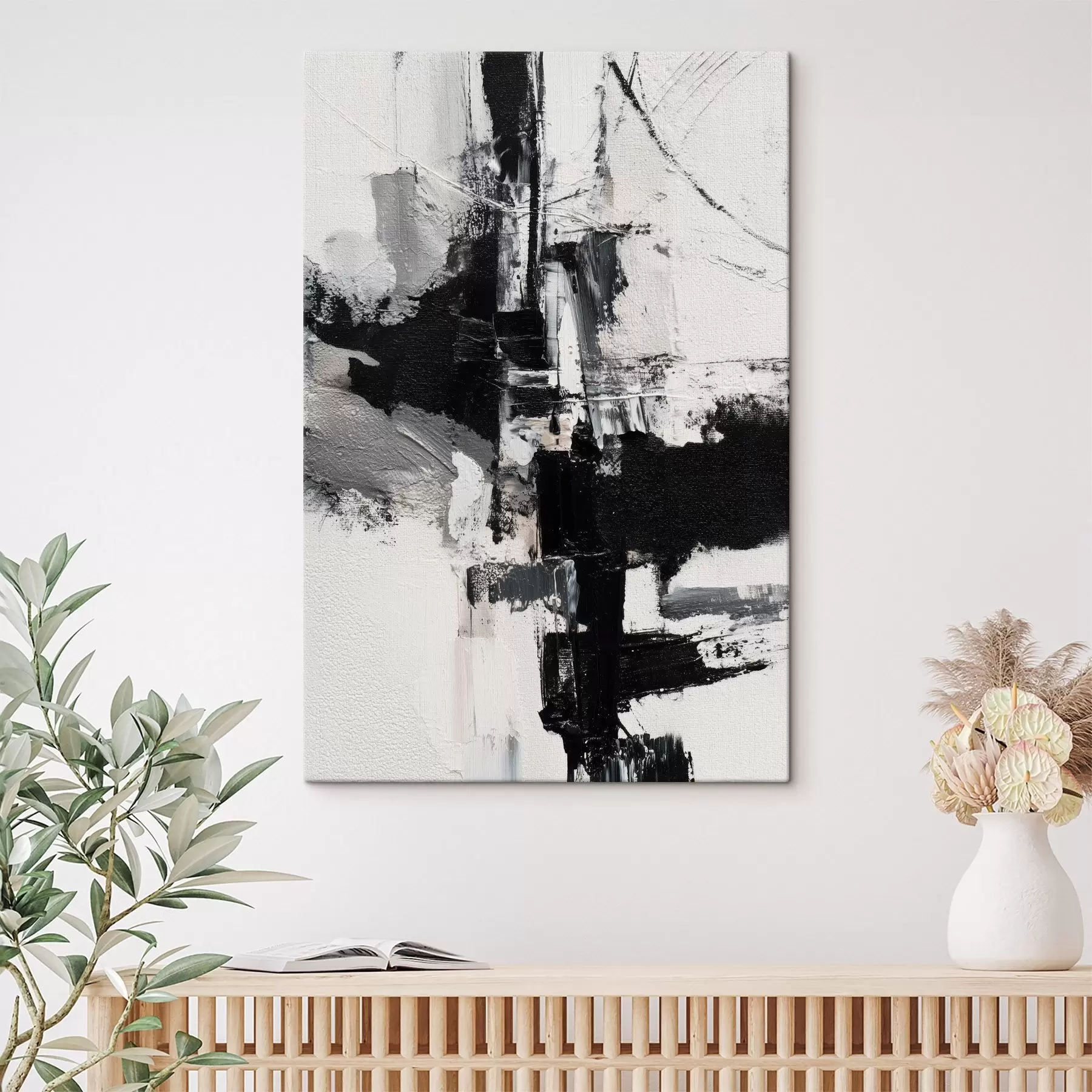 Paveikslėlis Tekstūruota iliustracija su kontrastingais juodais ir pilkais potėpiais aliejaus tapybos stiliumi s47091