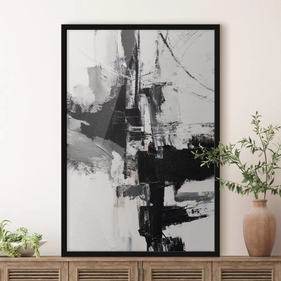 Fototapetai Tekstūruota iliustracija su kontrastingais juodais ir pilkais potėpiais aliejaus tapybos stiliumi f47091