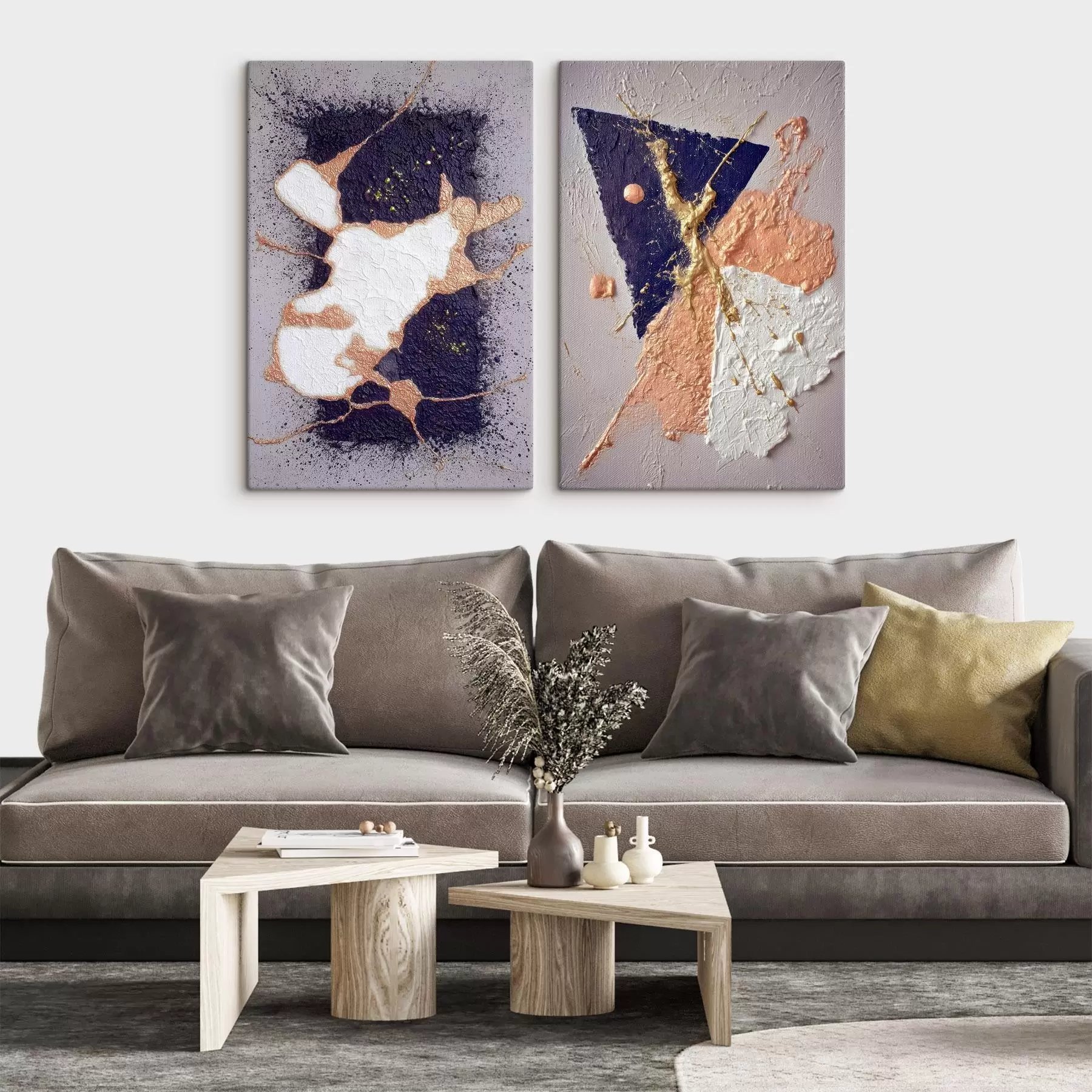 Paveikslėlis Abstraktus paveikslas tamsios spalvų paletės su ryškiais geltonais akcentais m01095