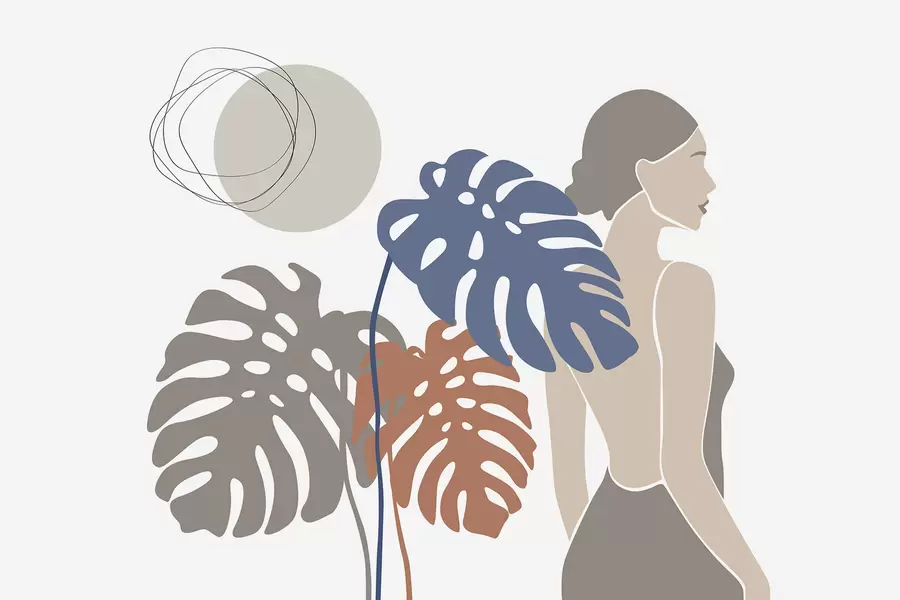 Fototapetai Moteris siluetas šalia tropinių lapų w05192