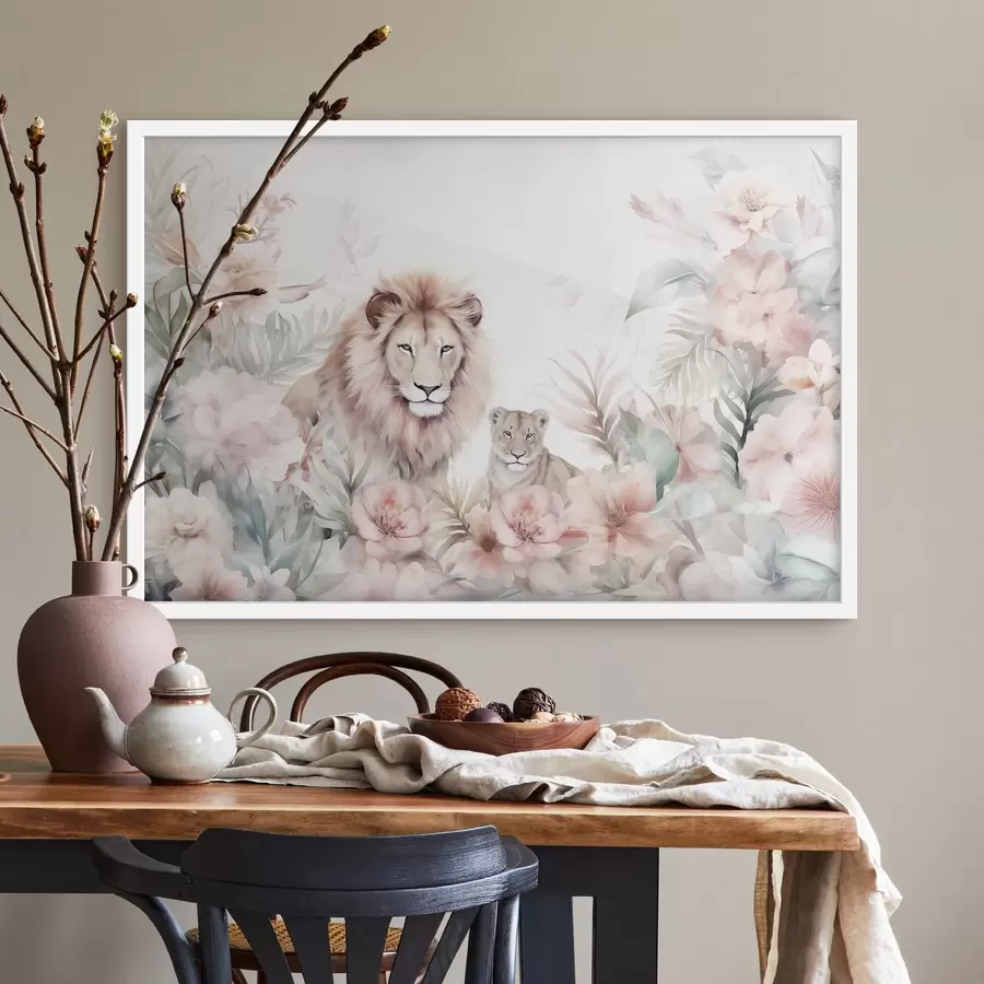 Fototapetai Lionai atogrąžų miškuose, imitacija akvarele f47640