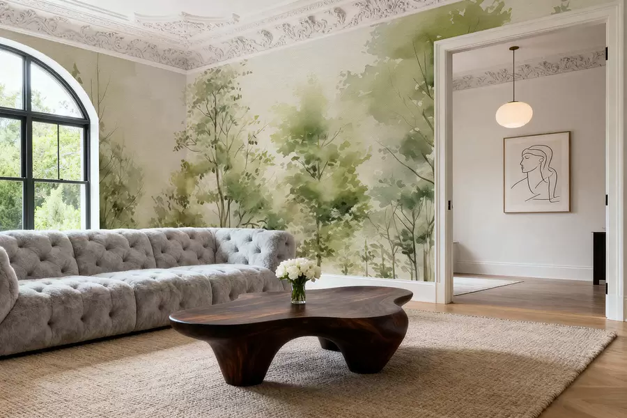 Fototapetai Akrilo dažais tapytas lapuočių miškas w05180