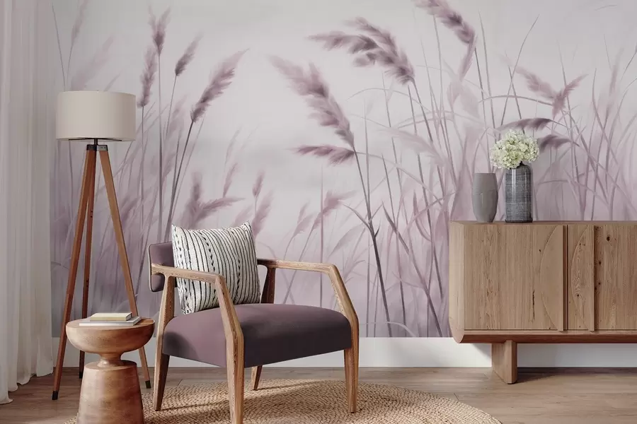 Fototapetai Aukšta, tekstūruota sausa žolė su kviečių varpomis lauke prieš švelnų, šviesų foną w09648v2