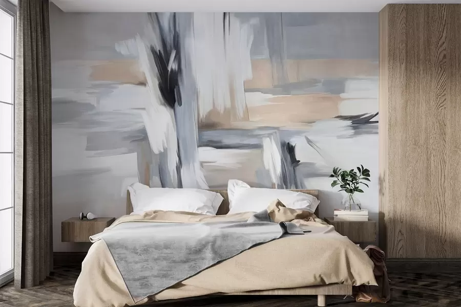 Fototapetai Abstraktus tekstūrinis tapybos stilius su balto, pilko ir smėlio atspalvių potėpiais w09651