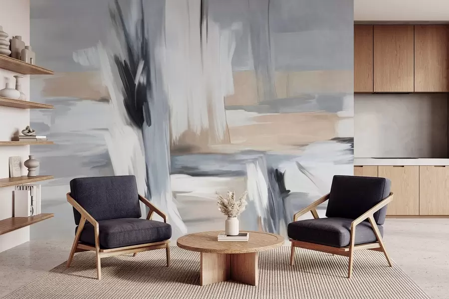 Fototapetai Abstraktus tekstūrinis tapybos stilius su balto, pilko ir smėlio atspalvių potėpiais w09651