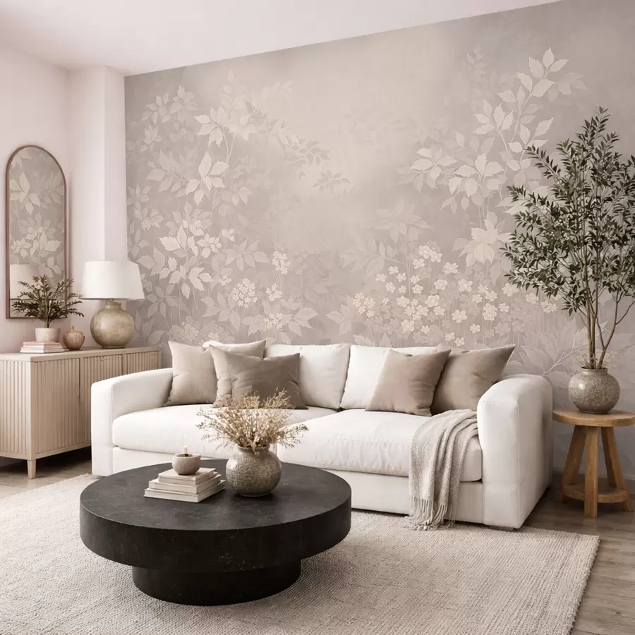 Fototapetai Lengvas botaninis ornamentas su lapais ir mažais žiedais w05115