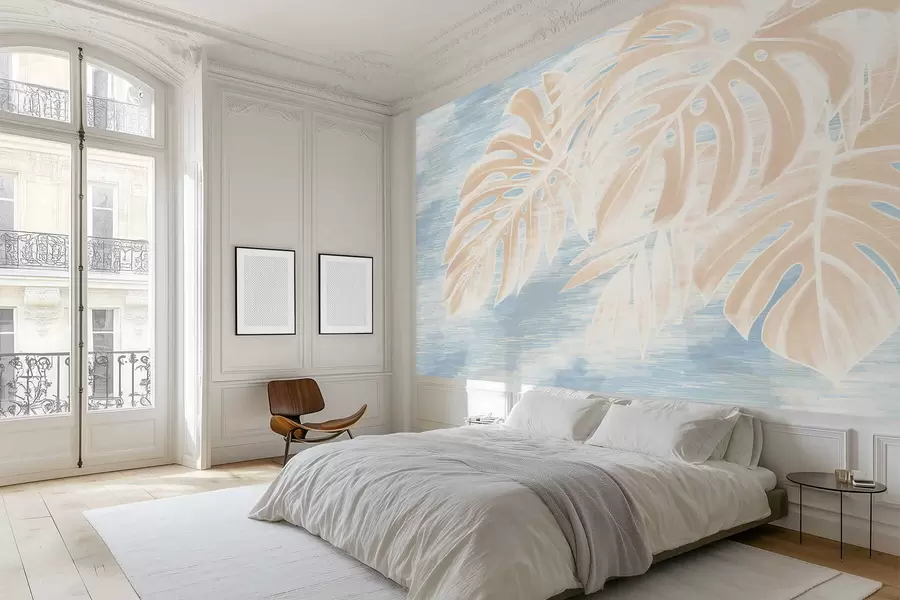 Fototapetai Abstrakčios lapų formos šiltų smėlio atspalvių kompozicija ant šviesaus fono w05130