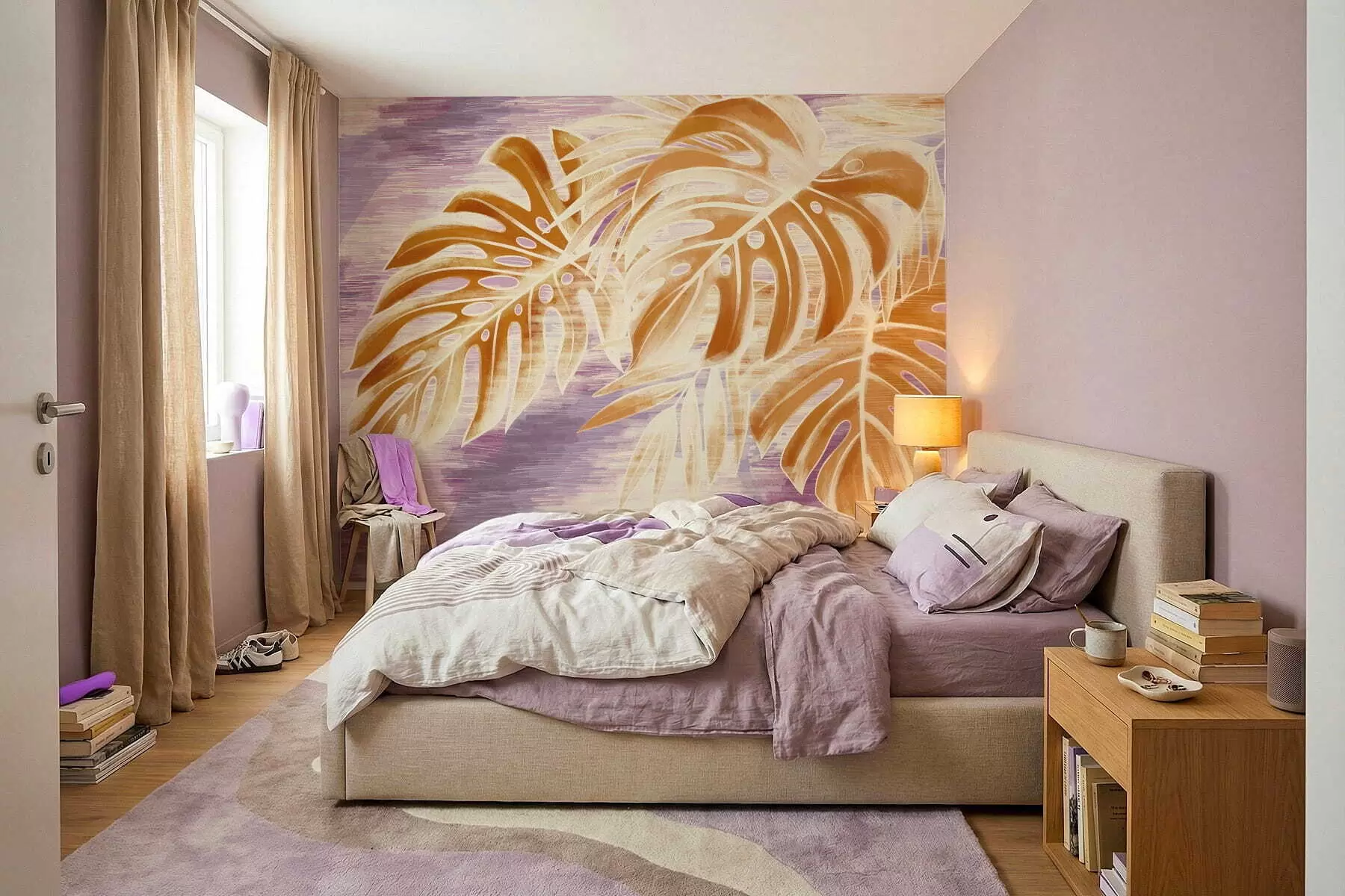 Fototapetai Lapai šiltų oranžinių atspalvių ant violetinio fono w05130v2