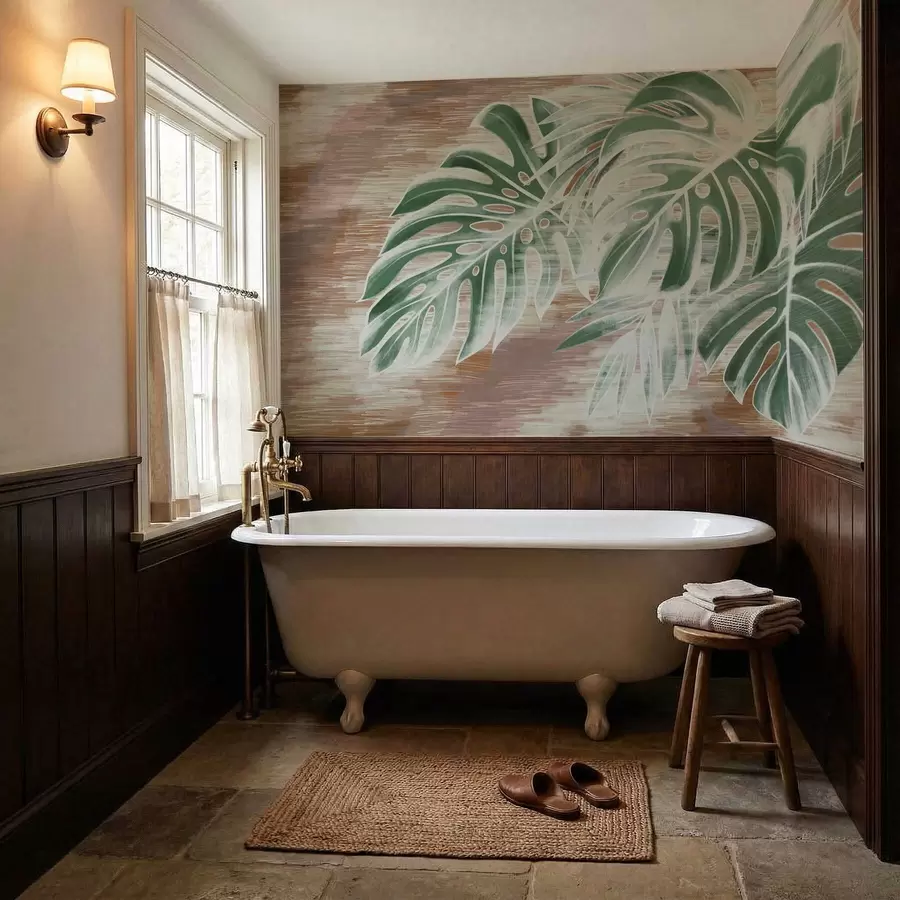 Fototapetai Žali lapai ant šiltos tekstūros abstraktaus pagrindo w05130v3