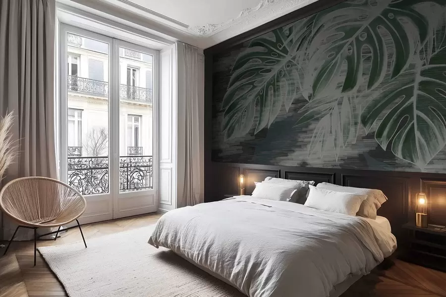 Fototapetai Tamsiai žali lapai ant tekstūruoto tamsaus fono w05130v4