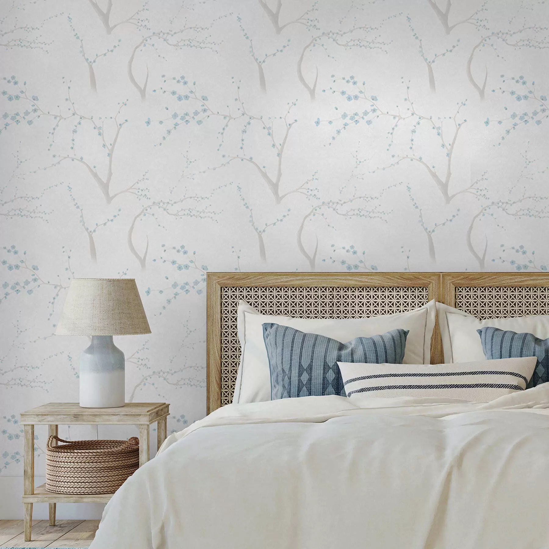 Fototapetai Šviesios šakos su mėlynais žiedais a01111