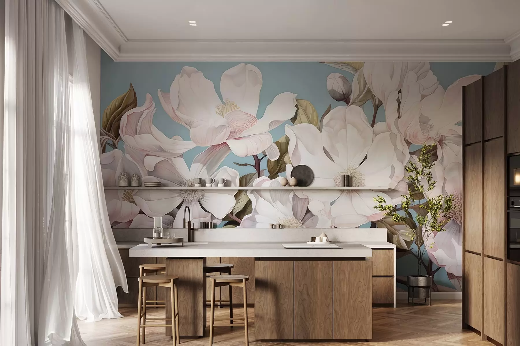 Fototapetai Turtingos gėlės ant medžio šakos w05178