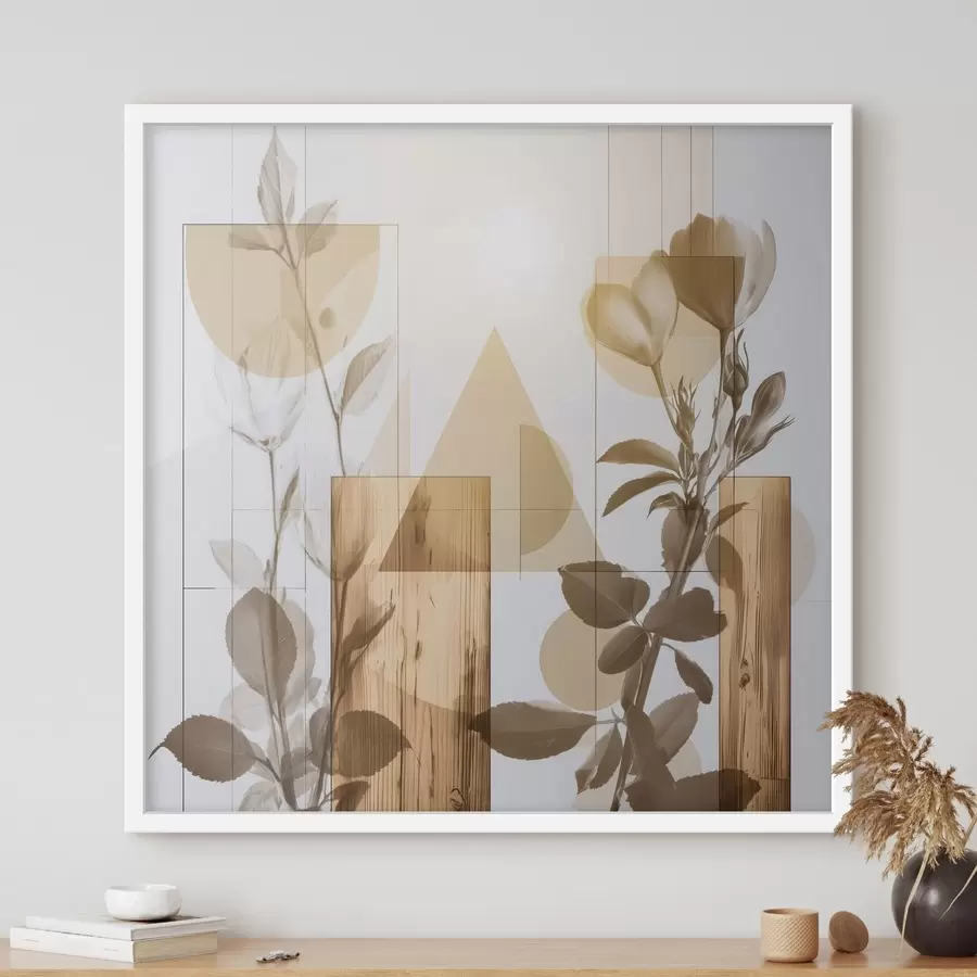 Fototapetai Abstrakcija su gėlėmis ir geometrinėmis figūromis f47655