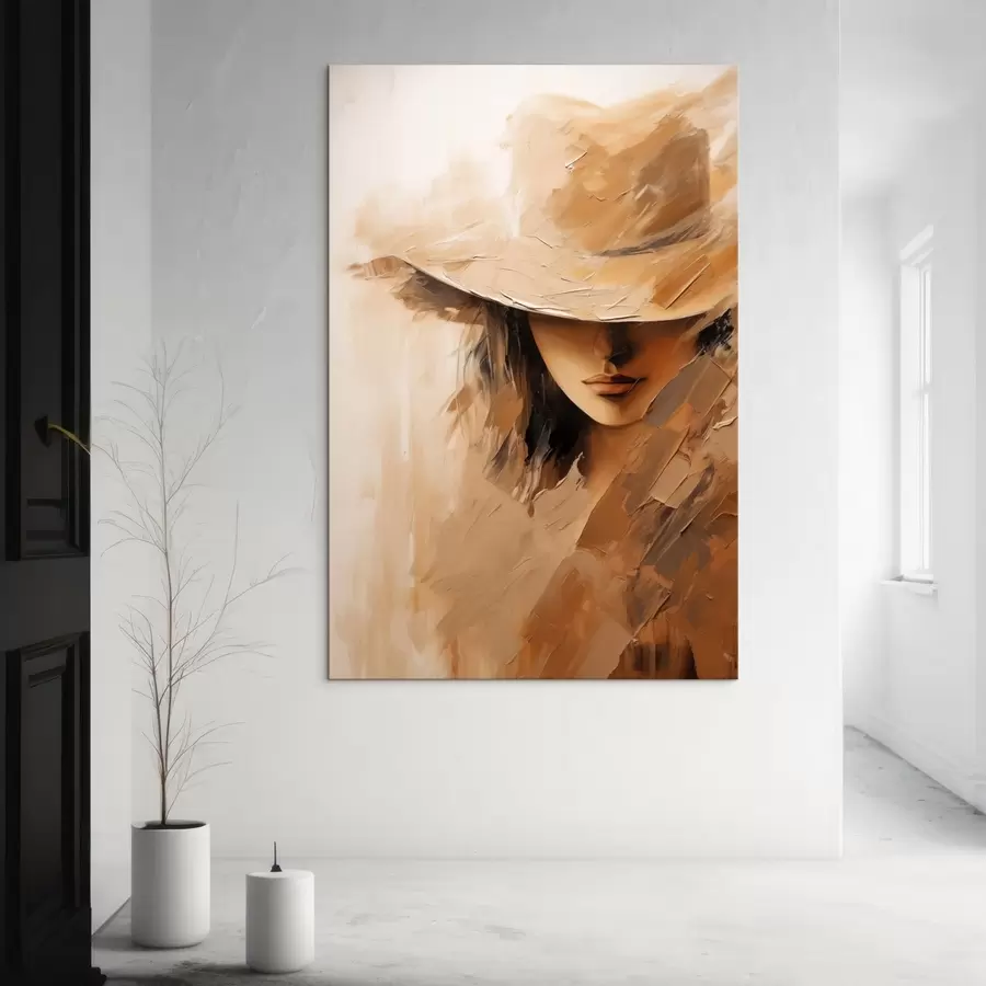 Paveikslėlis Moteris su skrybėle, nupiešta tekstūringais šiltais potėpiais s47315