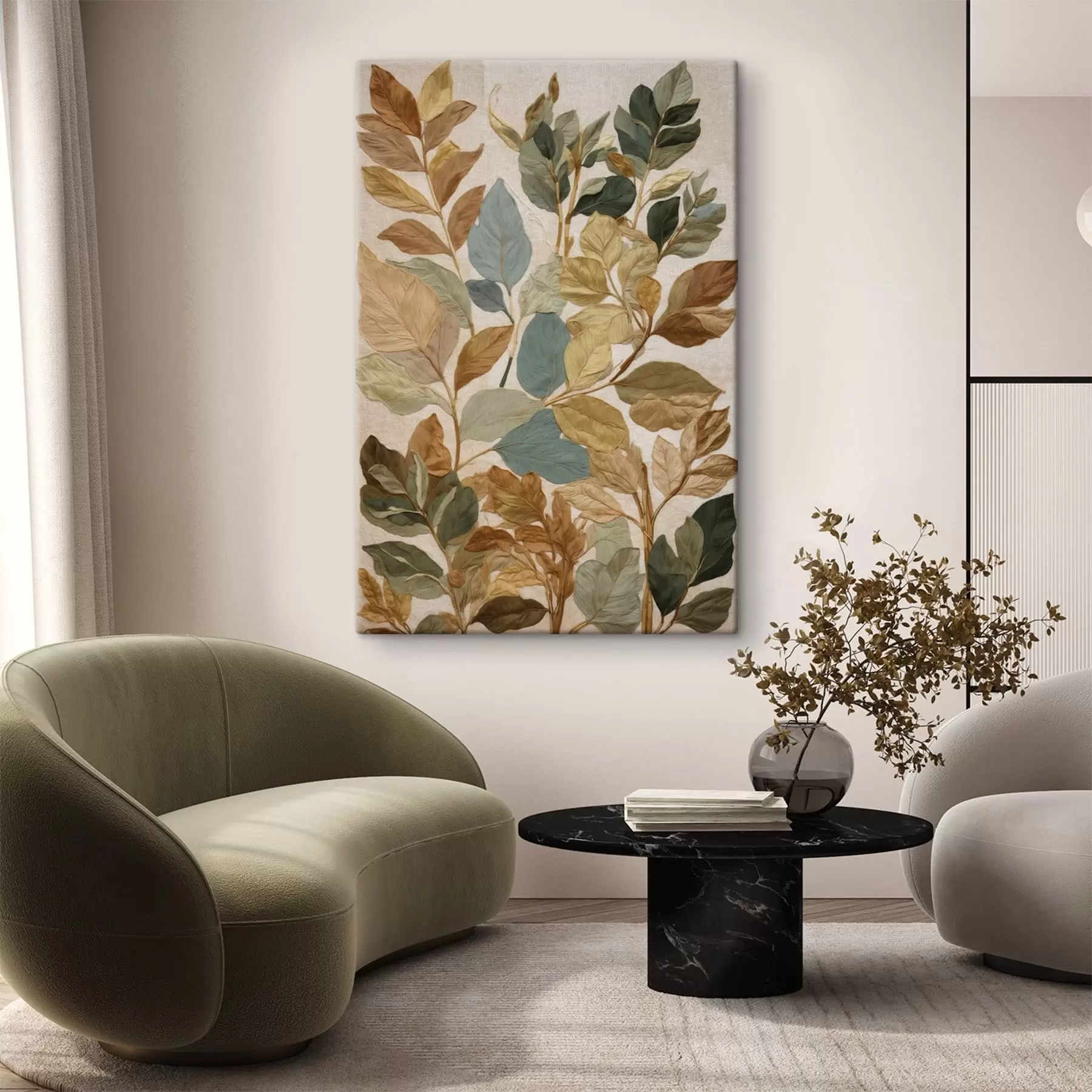 Fototapetai Dekoratyviniai lapai šiltos natūralios spalvų paletės s47759