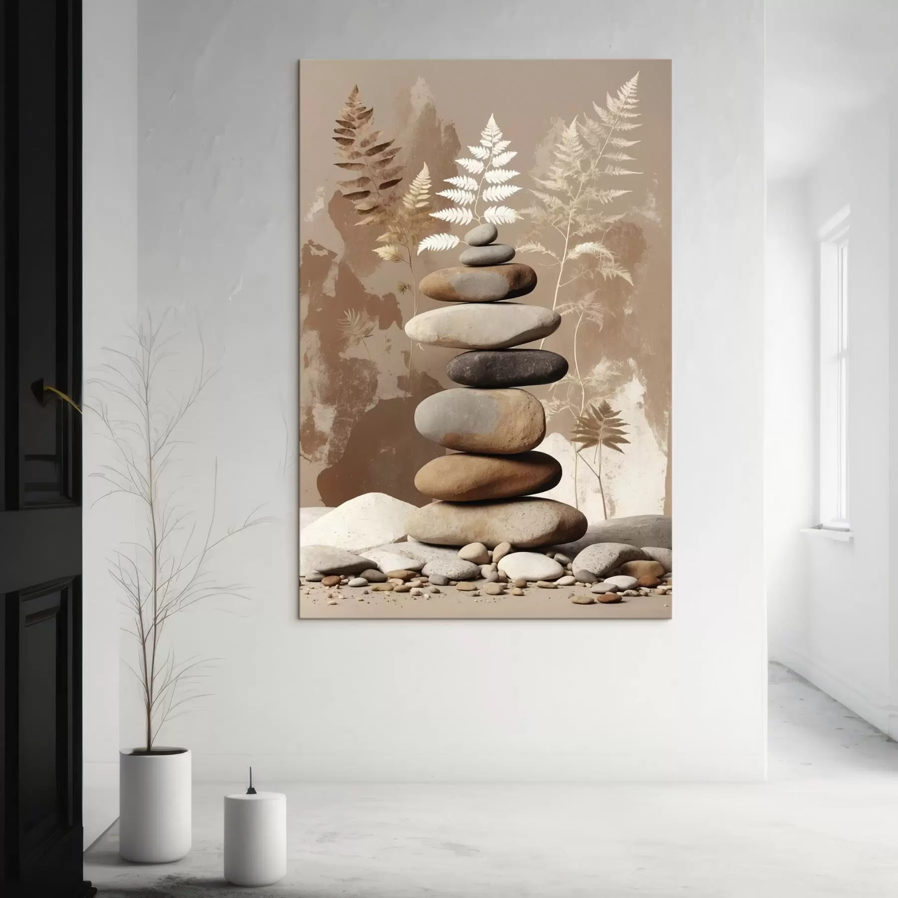 Fototapetai Lygaus akmens krūva su botaniniu fonu s47764