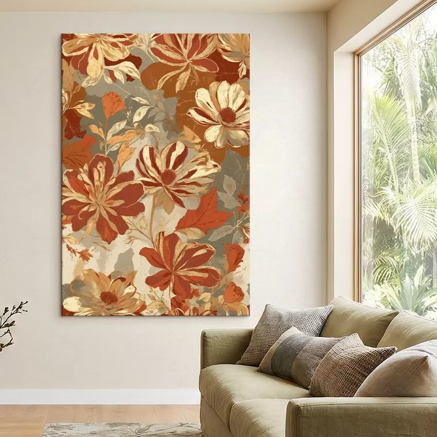 Paveikslėlis Gėlių raštas šiltų rūdžių ir kreminių atspalvių s47770