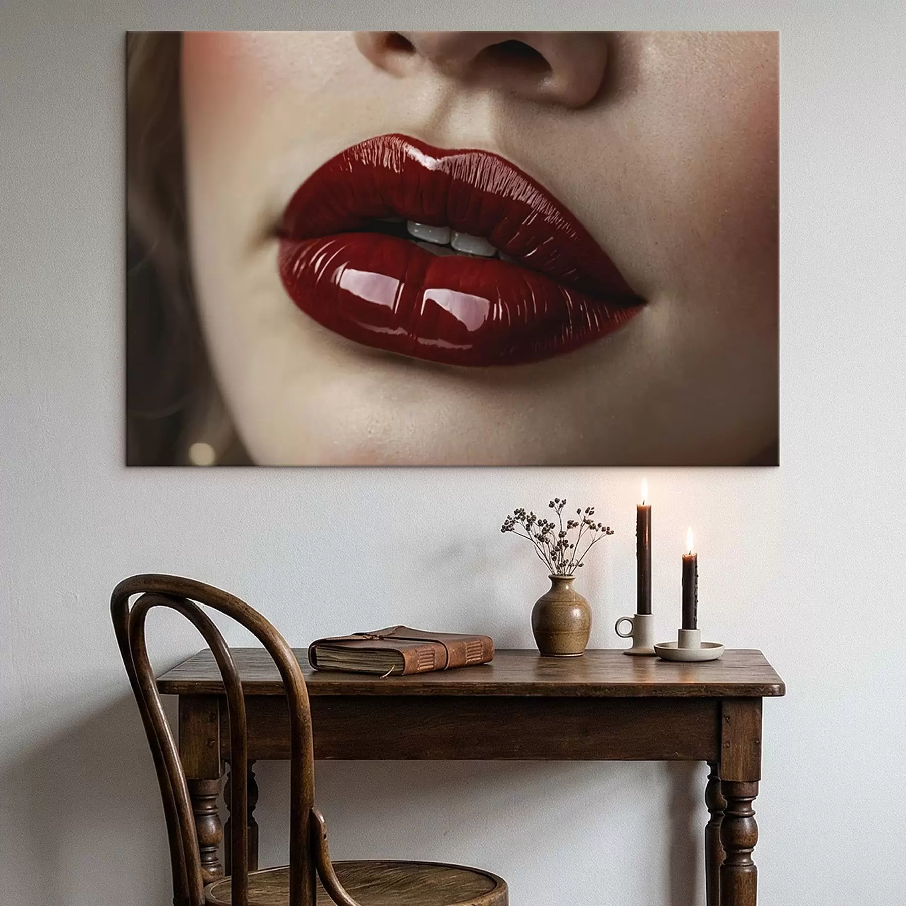 Paveikslėlis Labai arti nufotografuotos blizgios raudonos lūpos s47772