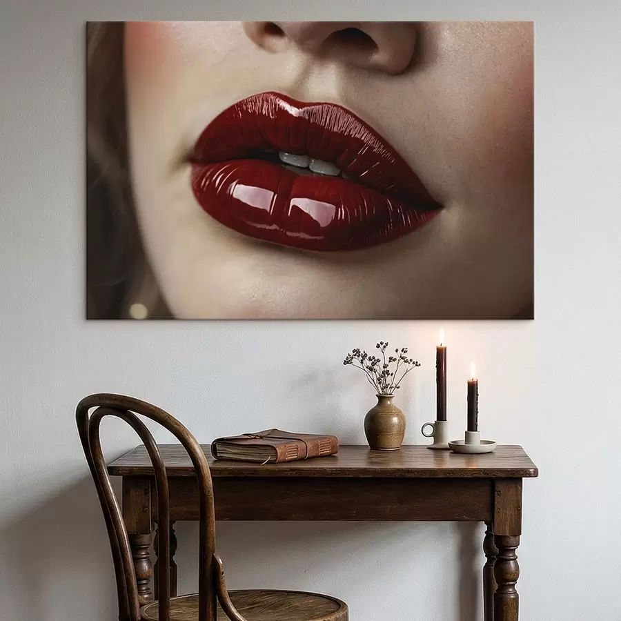 Paveikslėlis Labai arti nufotografuotos blizgios raudonos lūpos s47772
