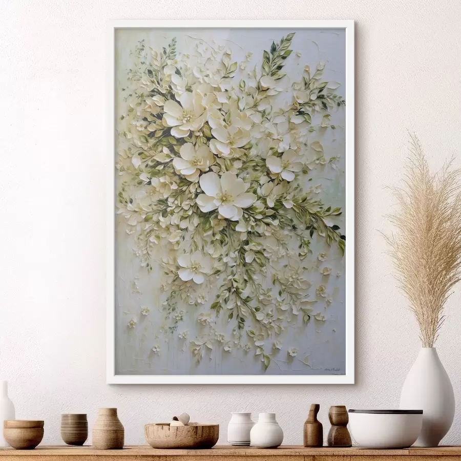 Fototapetai Didelė kompozicija iš kreminių gėlių ir lapų f47267